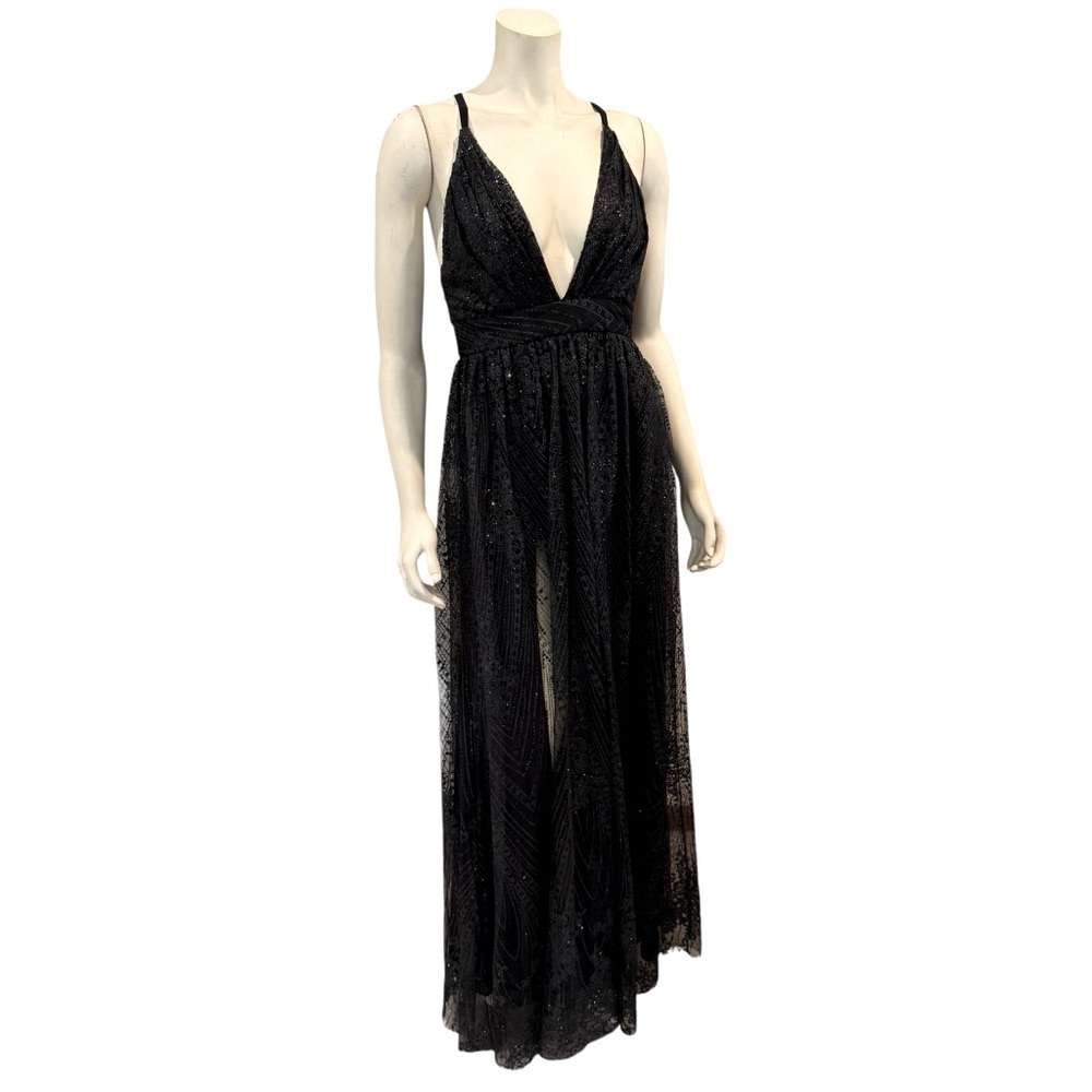 Black Tulle and Sequin Glitter Maxi Formal Dress